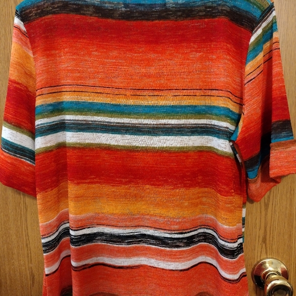 Vintage Peck & Peck XL Striped Scoop Neck Cuffed Sleeve Shirttail Hem USA - Picture 2 of 11